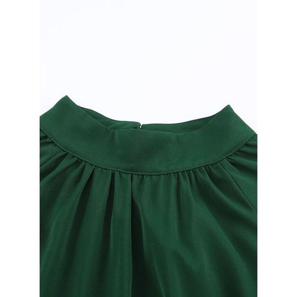 Azura Exchange  Green Cutout Back Ruched Mock Neck Blouse - Picture 7 of 15